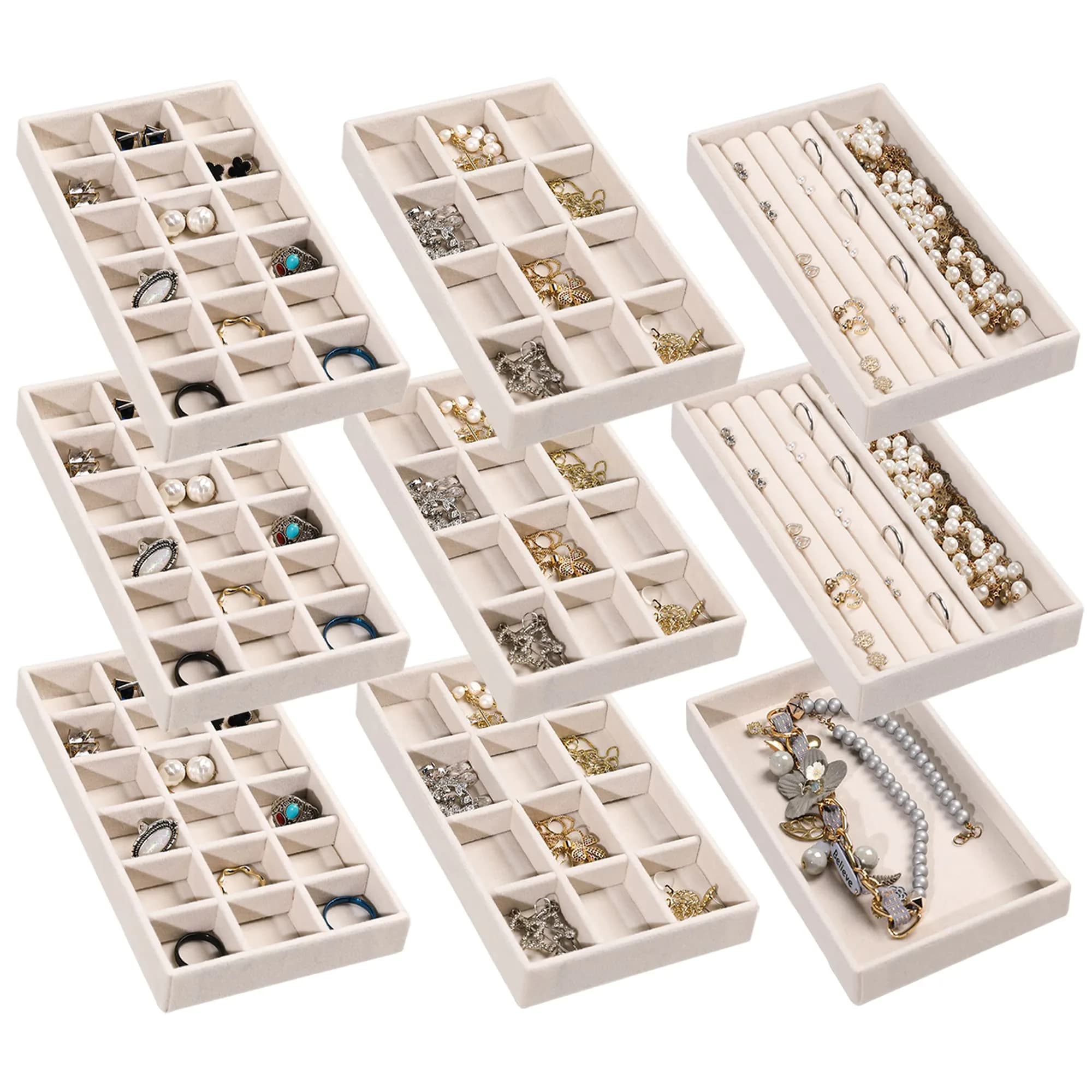 Frebeauty Jewelry Trays for Drawer | Set of 9 Velvet Organizer & Storage - main product image