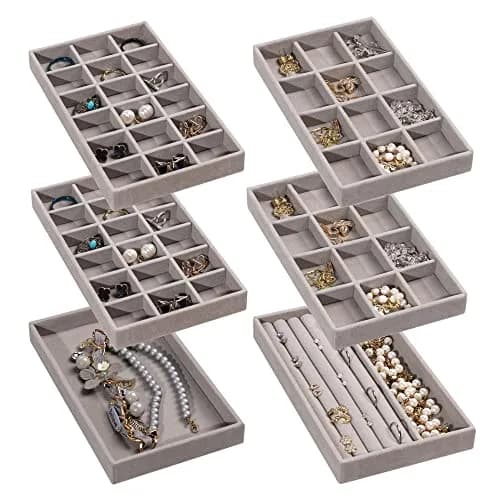 Frebeauty Jewelry Trays for Drawer | Set of 6 Velvet Organizer & Storage thumbnail 1