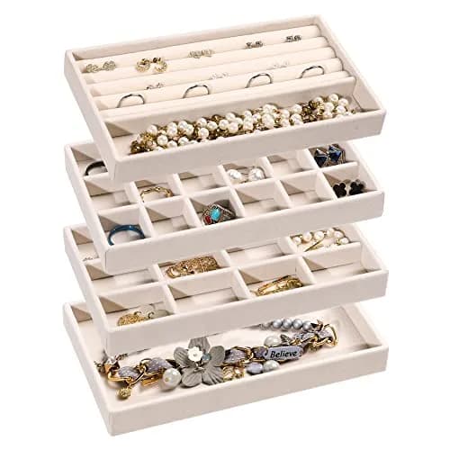 Frebeauty Jewelry Trays for Drawer | Set of 4 Velvet Organizer for Earrings, Rings & Necklaces thumbnail 1