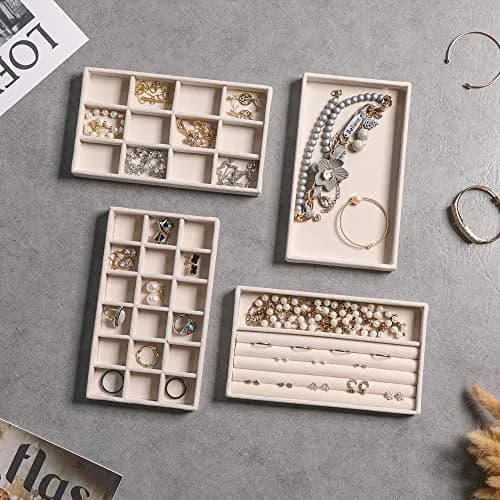 Frebeauty Jewelry Trays for Drawer | Set of 4 Velvet Organizer for Earrings, Rings & Necklaces thumbnail 5