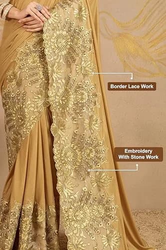TRENDMALLS Women's Malai Silk Saree K817-Gold | Embroidery & Stone Work for Festive Wear thumbnail 5