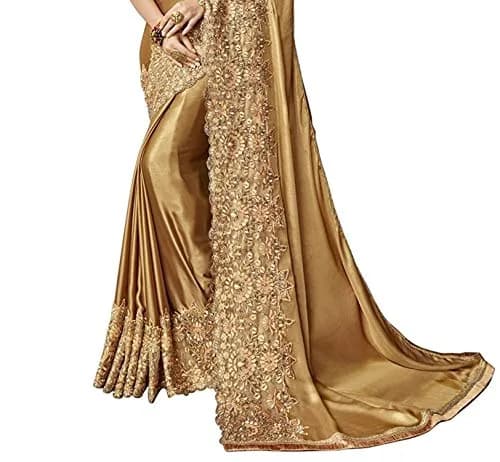 TRENDMALLS Women's Malai Silk Saree K817-Gold | Embroidery & Stone Work for Festive Wear thumbnail 8