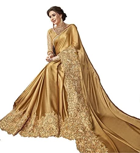 TRENDMALLS Women's Malai Silk Saree K817-Gold | Embroidery & Stone Work for Festive Wear thumbnail 3