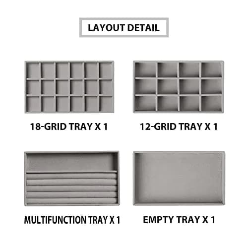 Frebeauty Jewelry Trays for Drawer | Set of 4 Velvet Organizer for Earrings, Rings & Necklaces, 8.3×4.75 inch thumbnail 4