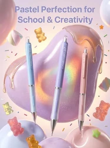 Four Candies 0.5mm Pastel Mechanical Pencil Set with Case, 3-Pack | Precision Writing for Students & Professionals thumbnail 8