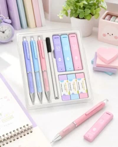 Four Candies 0.5mm Pastel Mechanical Pencil Set with Case, 3-Pack | Precision Writing for Students & Professionals thumbnail 2