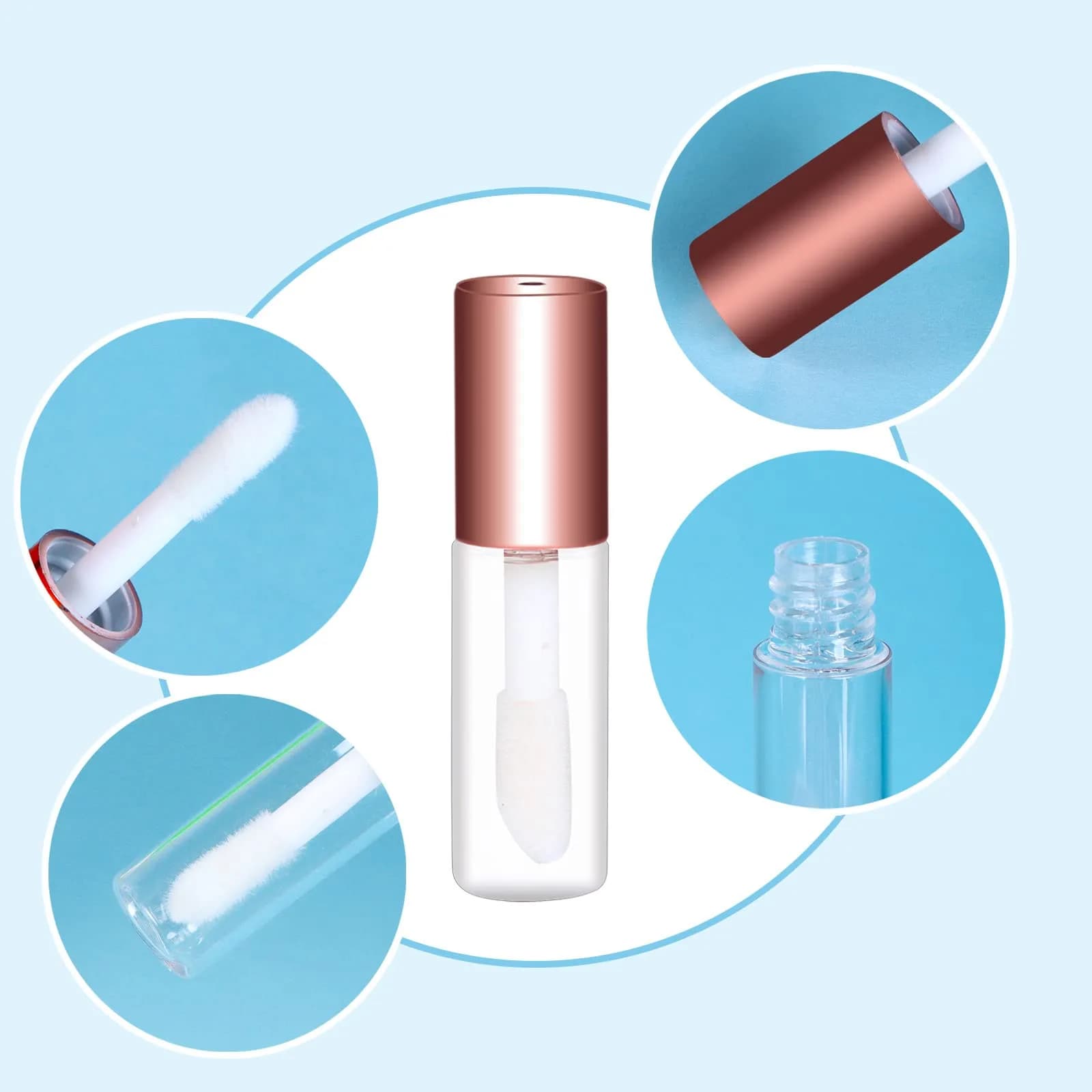 Mydio Clear Empty Lip Gloss Tubes with Rose Gold Lid, 50 Pack 1.2ml | Leak Proof Containers for DIY Lip Balm & Eyelash Growth Oil - view 2