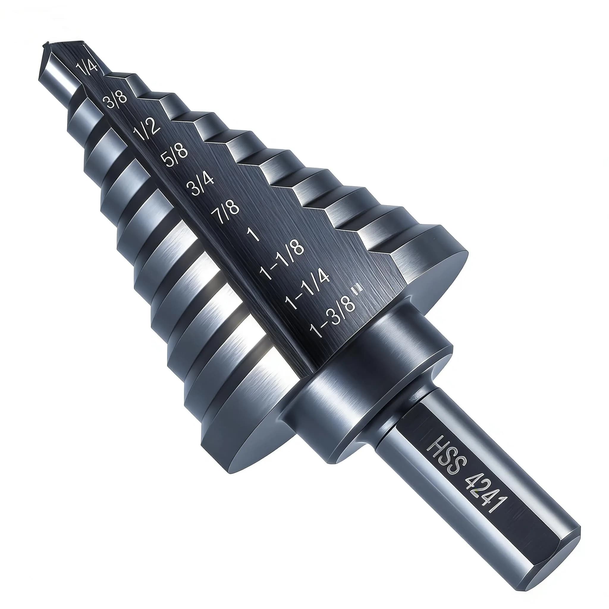 Anfrere 10 Sizes Step Drill Bit Set 1/4 to 1-3/8 Inches | High Speed Steel with Titanium Coating for Sheet Metal — 1pc HSS Bit