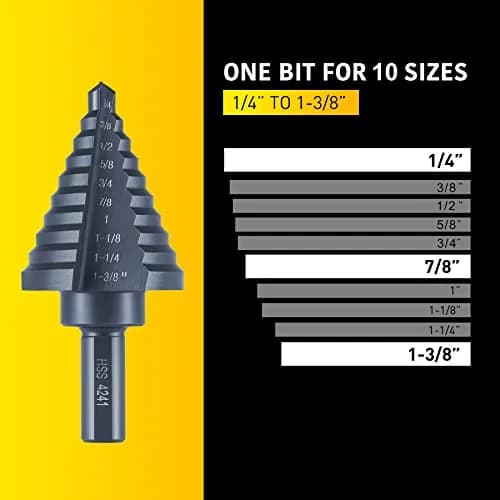 Anfrere 10 Sizes Step Drill Bit Set 1/4 to 1-3/8 Inches | High Speed Steel with Titanium Coating for Sheet Metal thumbnail 5