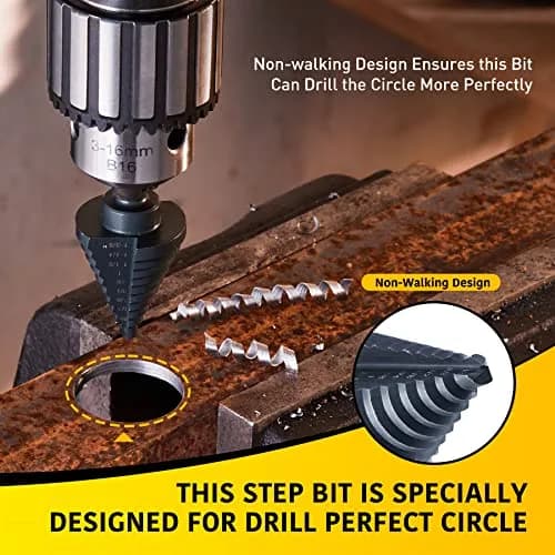 Anfrere 10 Sizes Step Drill Bit Set 1/4 to 1-3/8 Inches | High Speed Steel with Titanium Coating for Sheet Metal thumbnail 3