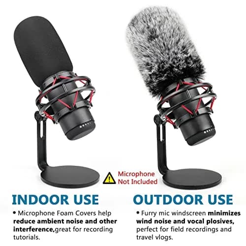 ChromLives Microphone Windscreen Combo Pack for HyperX QuadCast S, Foam & Furry Covers with Elastic Strap | Indoor/Outdoor Use thumbnail 2