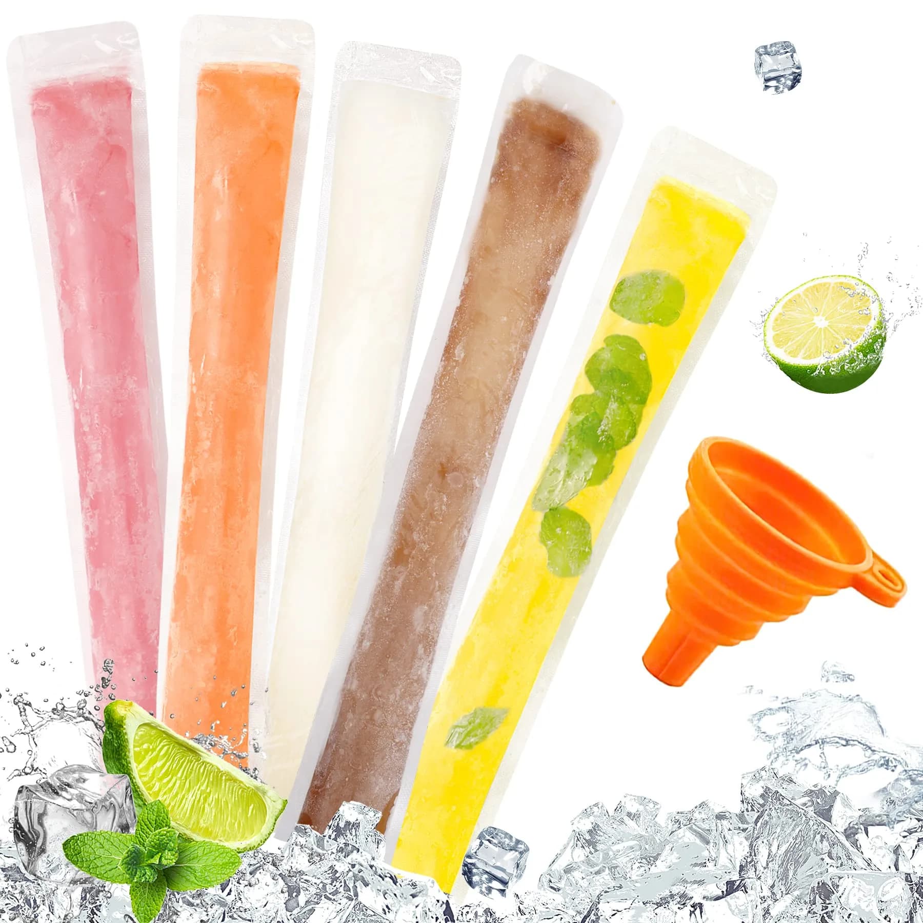 FEBSNOW Disposable Ice Popsicle Mold Bags 120 Pack | BPA-Free, Zip Sealed, 11x2 Inch