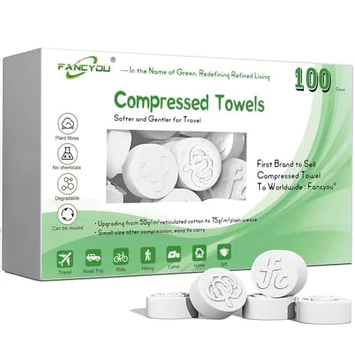 fancyou Compressed Towel Tablets 100 Count (Pack of 1) | Disposable Face Washcloths for Travel, Gym, Home thumbnail 1