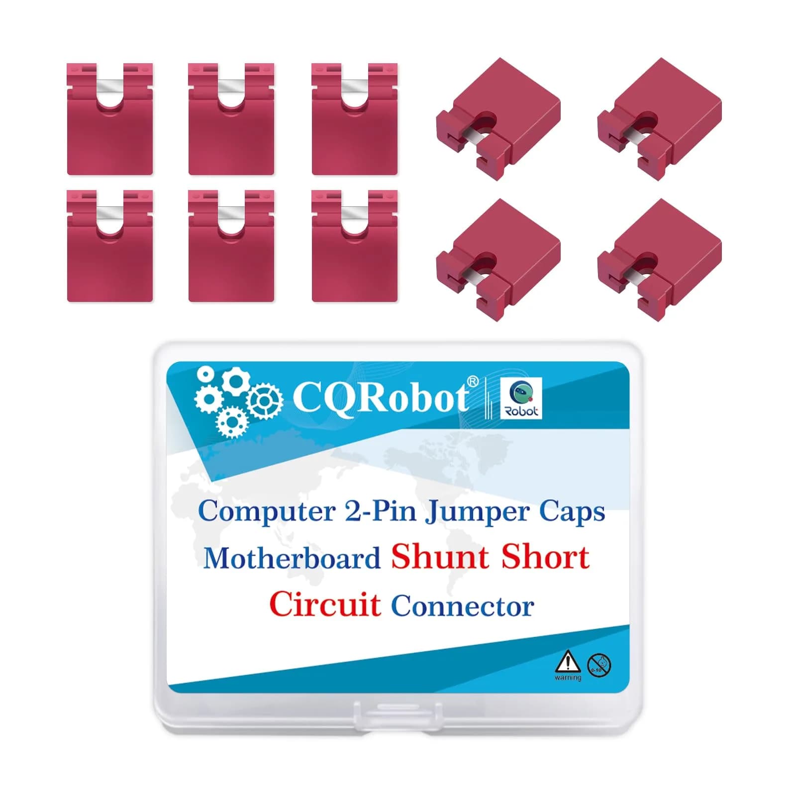 CQRobot 200 Pieces Red Standard Computer Jumper Caps Header Pin Shunt 2.54mm (0.1 inch) | For Arduino Raspberry Pi PCB PC DVD HDD Motherboard Projects - main product image