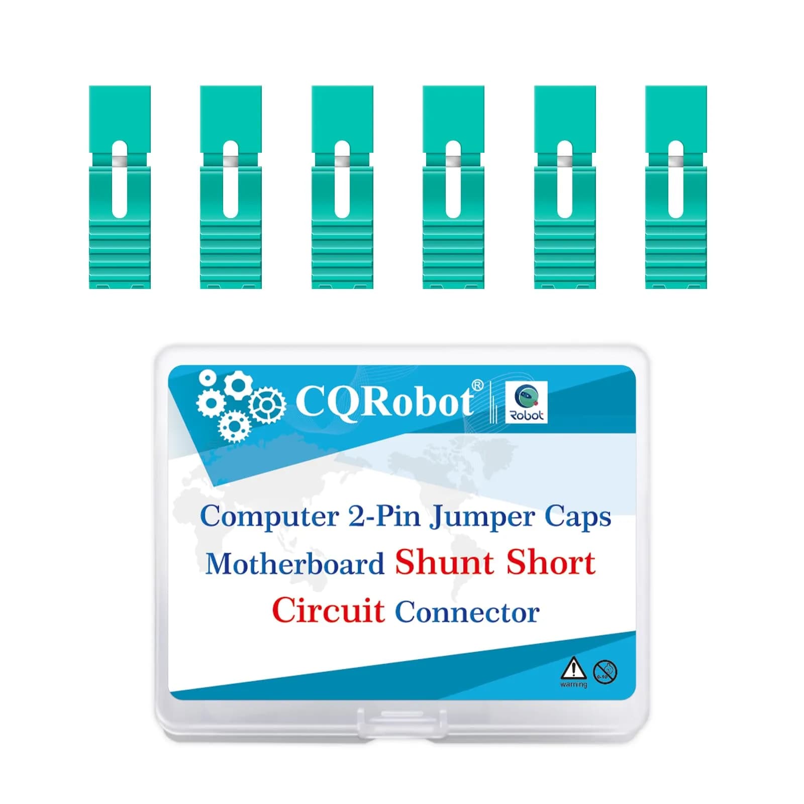 CQRobot 100 Pieces Green Standard Computer Jumper Caps with Handle 2.54mm (0.1 Inch) | For Arduino Raspberry Pi PCB PC DVD HDD Motherboard — Green