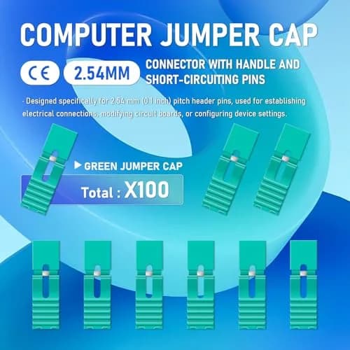 CQRobot 100 Pieces Green Standard Computer Jumper Caps with Handle 2.54mm (0.1 Inch) | For Arduino Raspberry Pi PCB PC DVD HDD Motherboard thumbnail 2