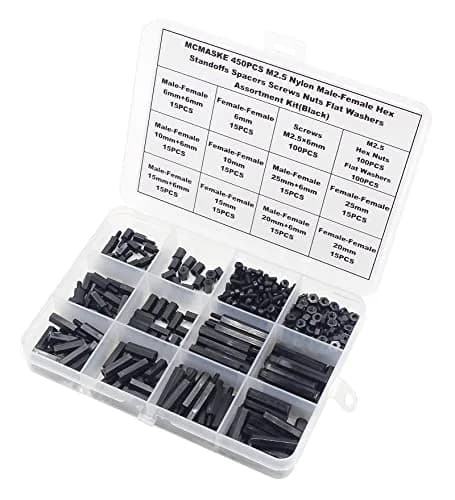 MCMASKE M2.5 Black Nylon Hex Standoffs Screws Nuts Flat Washers Kit | 450PCS for PCB, Arduino, Raspberry Pi thumbnail 4
