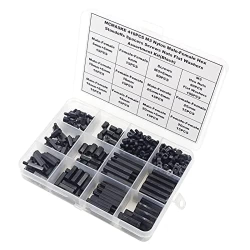 MCMASKE M3 Black Nylon Hex Standoff Spacer Kit 410PCS | Male-Female & Female-Female Assortment with Nuts & Screws thumbnail 4
