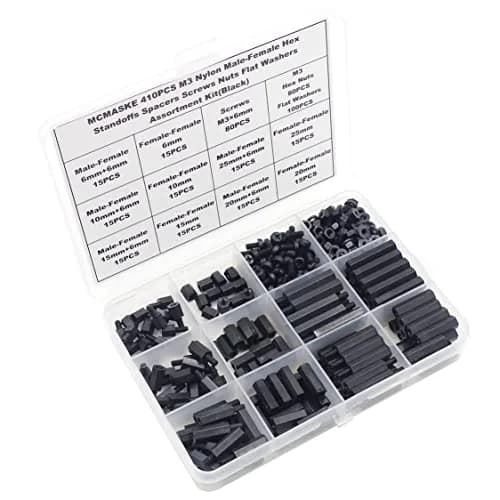 MCMASKE M3 Black Nylon Hex Standoff Spacer Kit 410PCS | Male-Female & Female-Female Assortment with Nuts & Screws thumbnail 6