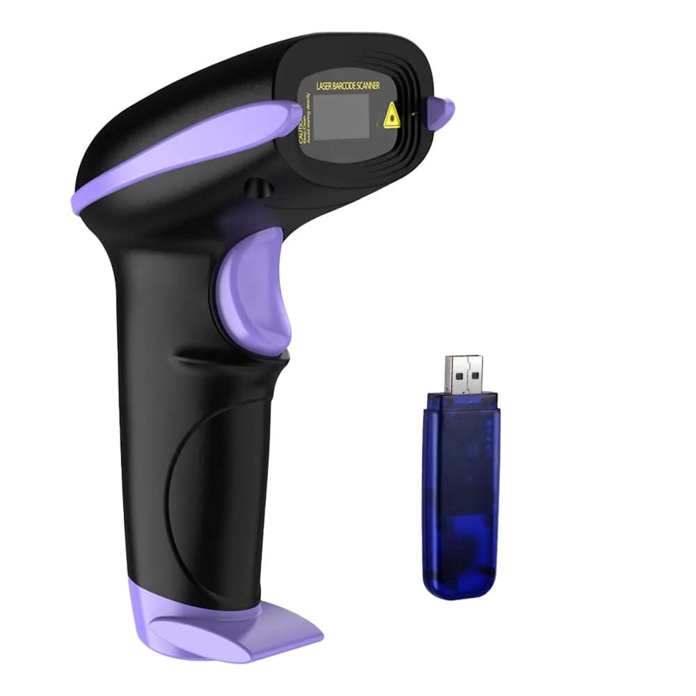 NADAMOO Violet Wireless 1D Laser Barcode Scanner - 100m Indoor Automatic Reader with USB Receiver - main product image