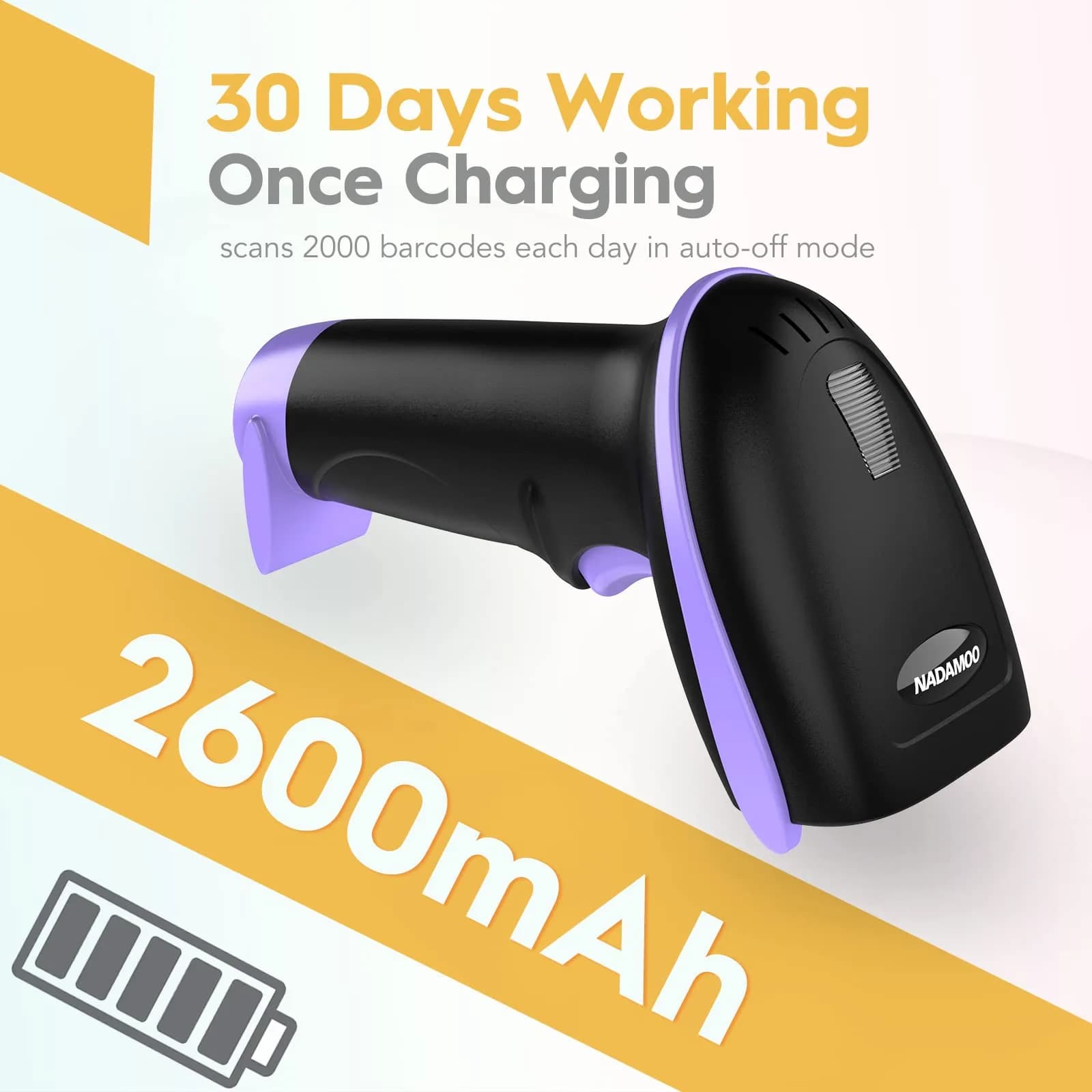 NADAMOO Violet Wireless 1D Laser Barcode Scanner - 100m Indoor Automatic Reader with USB Receiver - view 4
