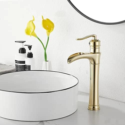 GGStudy Brushed Gold Bathroom Faucet Tall Waterfall Single Handle 11.8inch | Suitable for Vessel Sink thumbnail 6