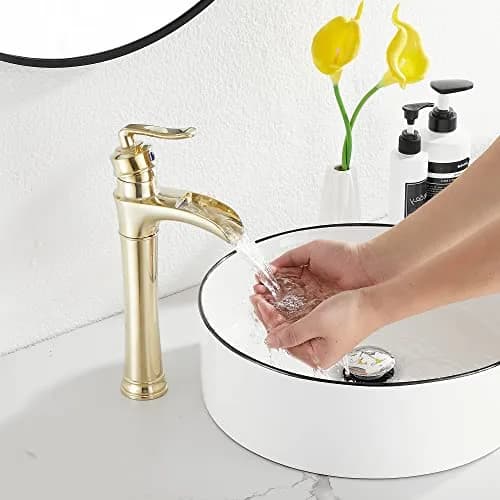 GGStudy Brushed Gold Bathroom Faucet Tall Waterfall Single Handle 11.8inch | Suitable for Vessel Sink thumbnail 7