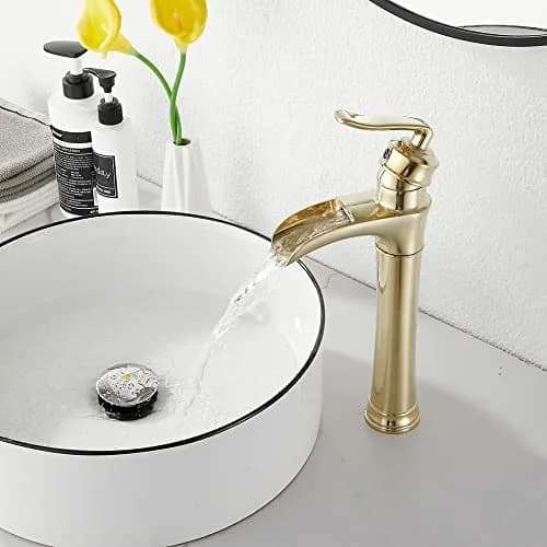 GGStudy Brushed Gold Bathroom Faucet Tall Waterfall Single Handle 11.8inch | Suitable for Vessel Sink thumbnail 9