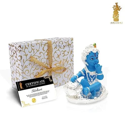 Idolkart 999 Pure Silver Coated Lord Krishna Idol 12 cm (4.72 in) | Handcrafted Laddu Gopal Murti for Home Decor thumbnail 5