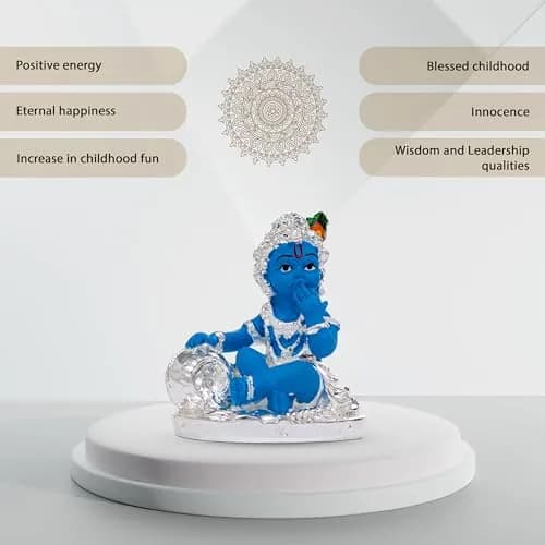 Idolkart 999 Pure Silver Coated Lord Krishna Idol 12 cm (4.72 in) | Handcrafted Laddu Gopal Murti for Home Decor thumbnail 8