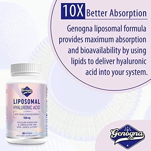 Genogna Liposomal Hyaluronic Acid Supplement 1000mg 60 Softgels | Skin & Hair Support with Superior Absorption thumbnail 4