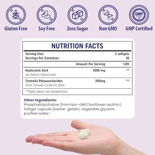 Genogna Liposomal Hyaluronic Acid Supplement 1000mg 60 Softgels | Skin & Hair Support with Superior Absorption thumbnail 7