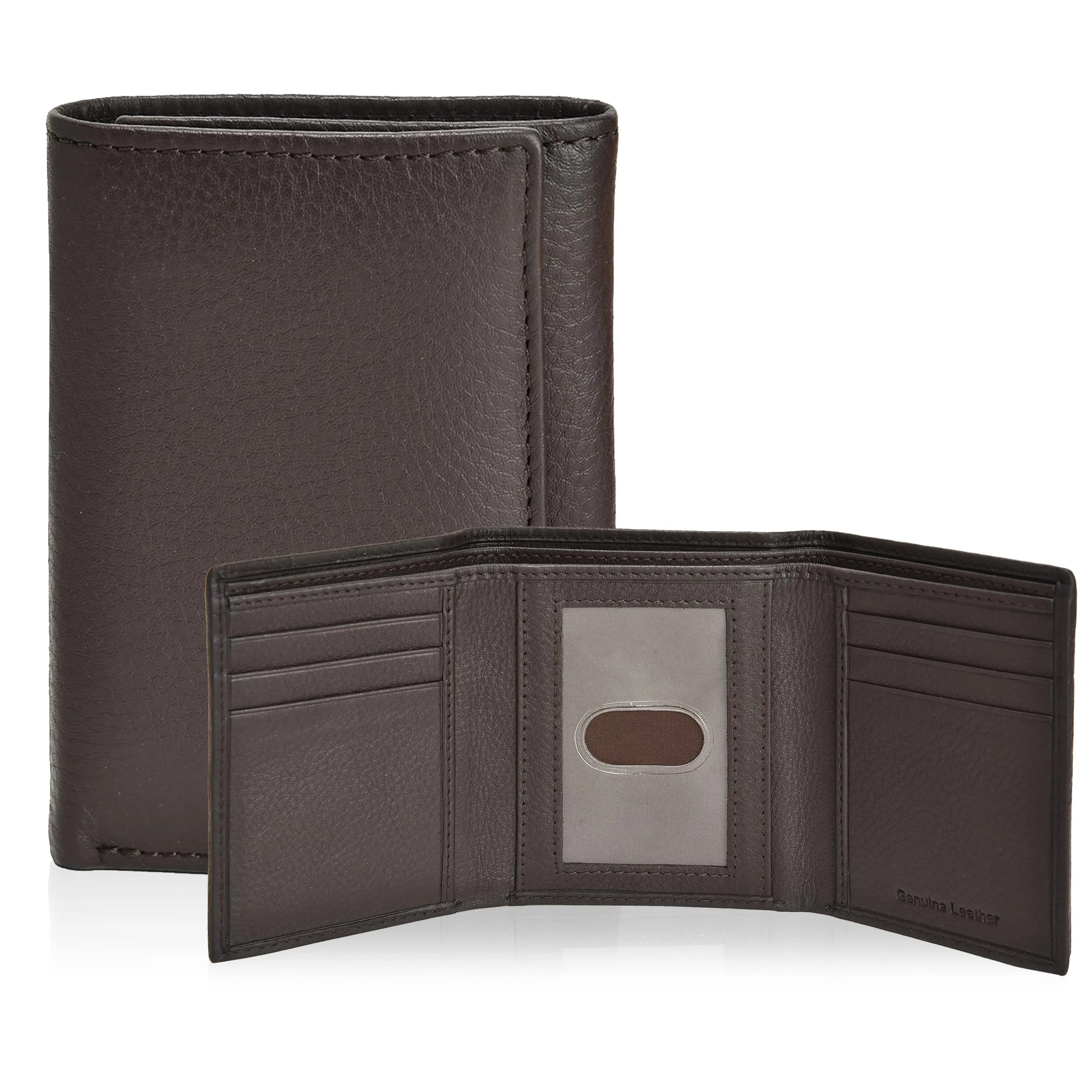 Oak Leathers Classic Brown Trifold Wallet - Slim RFID Blocking with ID Window - main product image