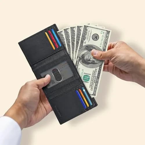 Oak Leathers Trifold Wallet RFID Blocking Slim with ID Window, Classic Black 1.27 cm (1 inch) thumbnail 4
