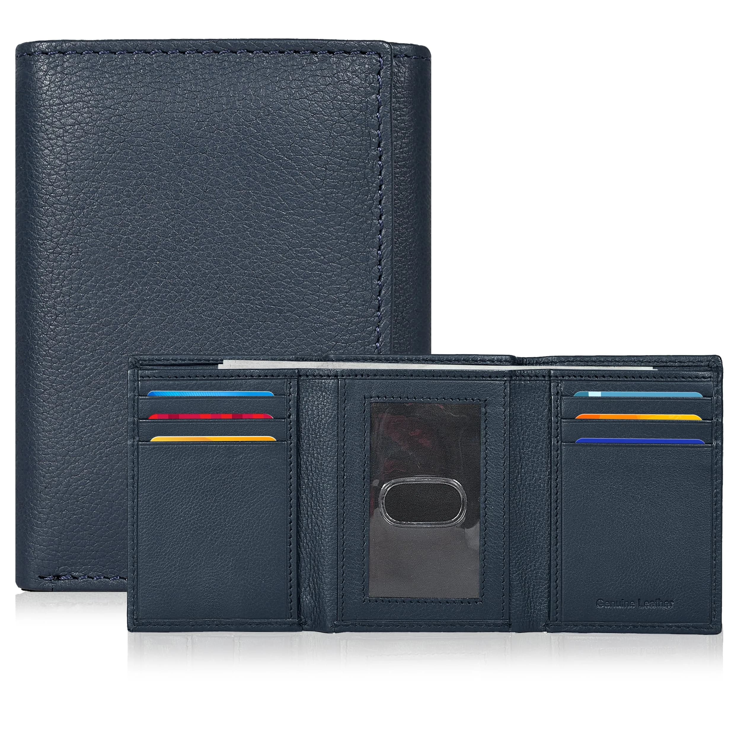 Oak Leathers Classic Navy Leather Trifold Wallet with RFID Blocking & ID Window | 40g - main product image
