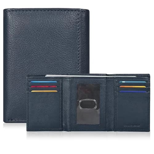 Oak Leathers Classic Navy Leather Trifold Wallet with RFID Blocking & ID Window | 40g thumbnail 1