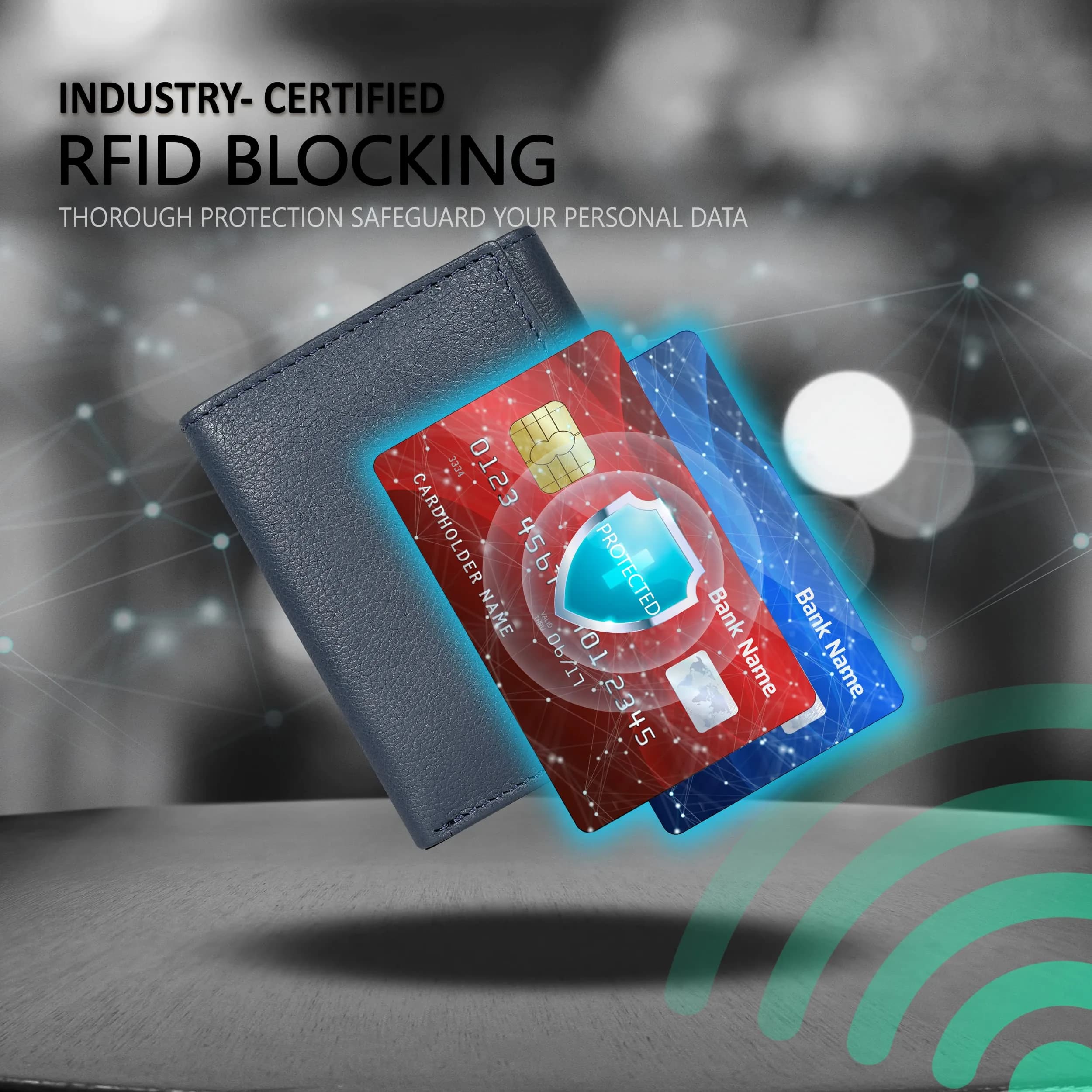 Oak Leathers Classic Navy Leather Trifold Wallet with RFID Blocking & ID Window | 40g - view 2