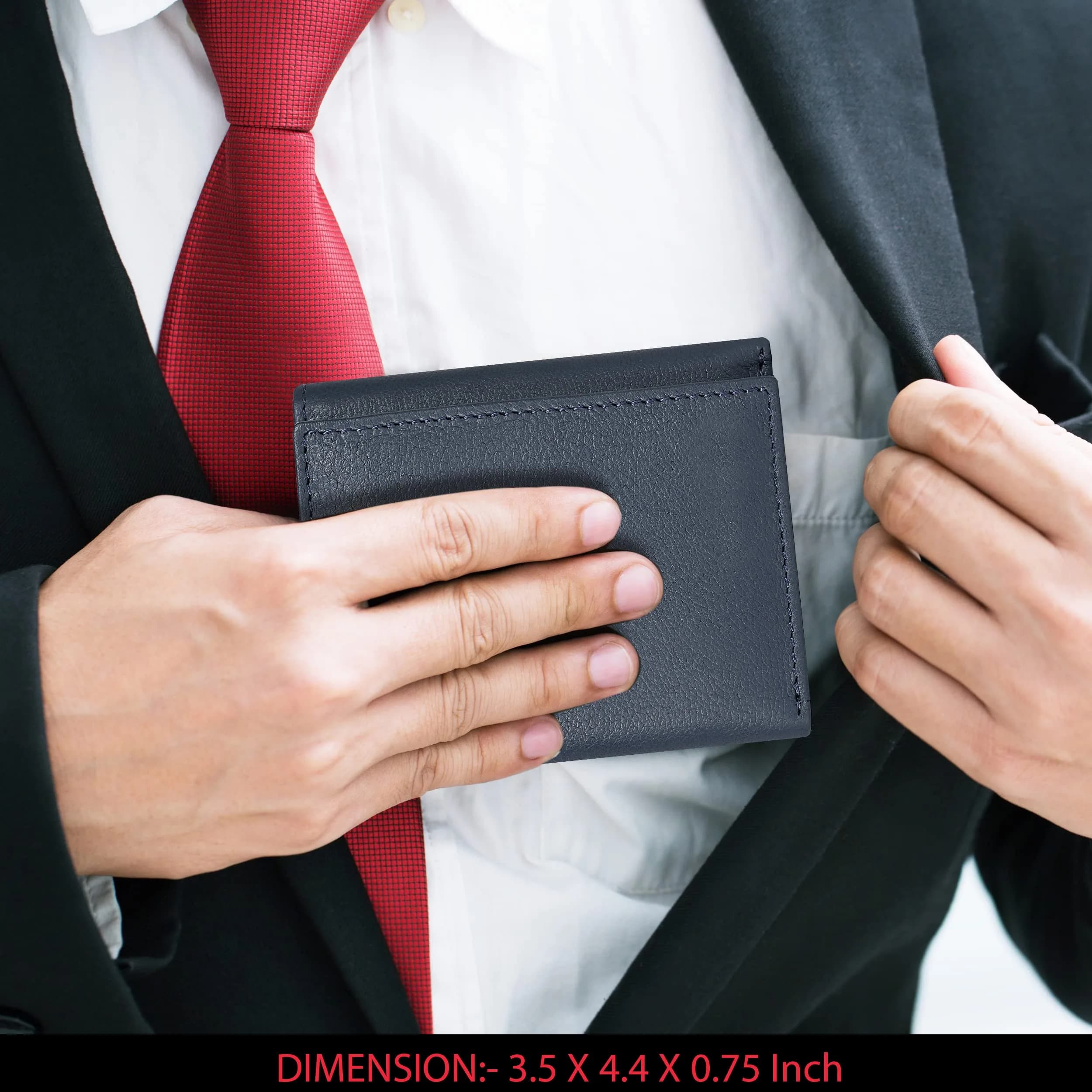 Oak Leathers Classic Navy Leather Trifold Wallet with RFID Blocking & ID Window | 40g - view 4