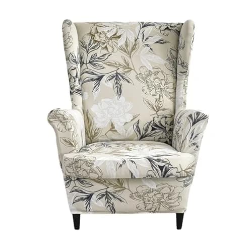 CRFATOP Wingback Chair Covers 2-Piece Set Floral Print Stretchable Armchair Slipcovers for Living Room thumbnail 1