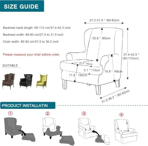 CRFATOP Wingback Chair Covers 2-Piece Set Floral Print Stretchable Armchair Slipcovers for Living Room thumbnail 8