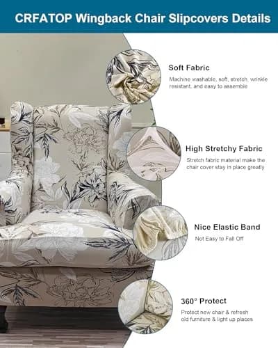 CRFATOP Wingback Chair Covers 2-Piece Set Floral Print Stretchable Armchair Slipcovers for Living Room thumbnail 2