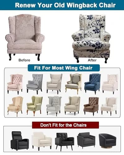 CRFATOP Wingback Chair Covers 2-Piece Set | Stretch Floral Armchair Slipcovers for Living Room thumbnail 4