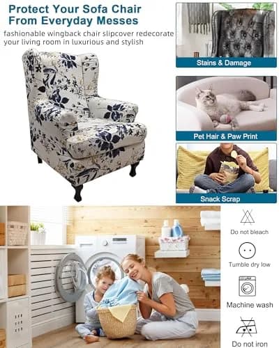 CRFATOP Wingback Chair Covers 2-Piece Set | Stretch Floral Armchair Slipcovers for Living Room thumbnail 5