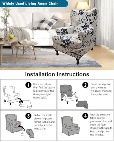 CRFATOP Wingback Chair Covers 2-Piece Set | Stretch Floral Armchair Slipcovers for Living Room thumbnail 6