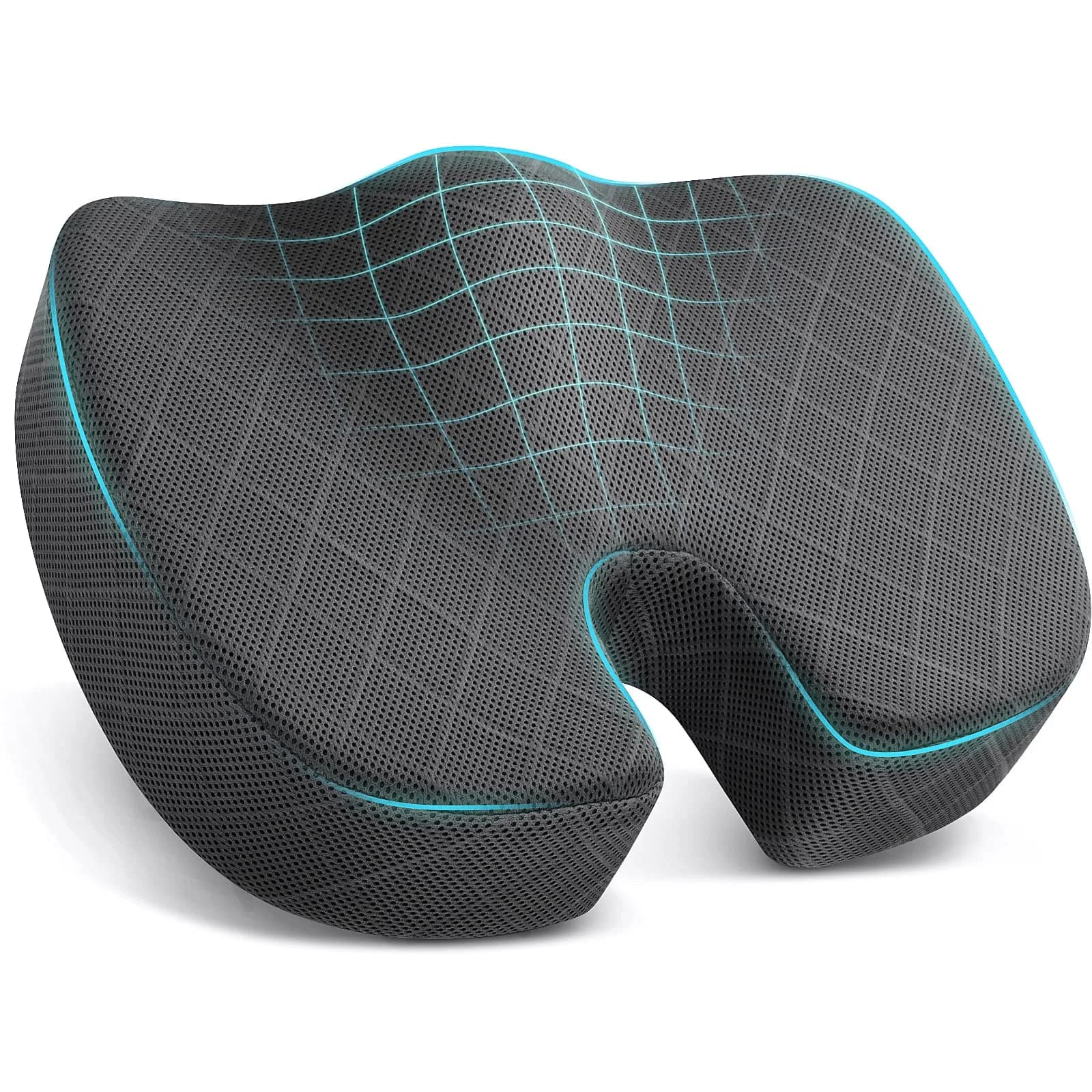 TushGuard Memory Foam Office Chair Seat Cushion X-Large Dark&Light Grey | Ergonomic U-Shape for Sciatica & Back Pain Relief — Large / Grey