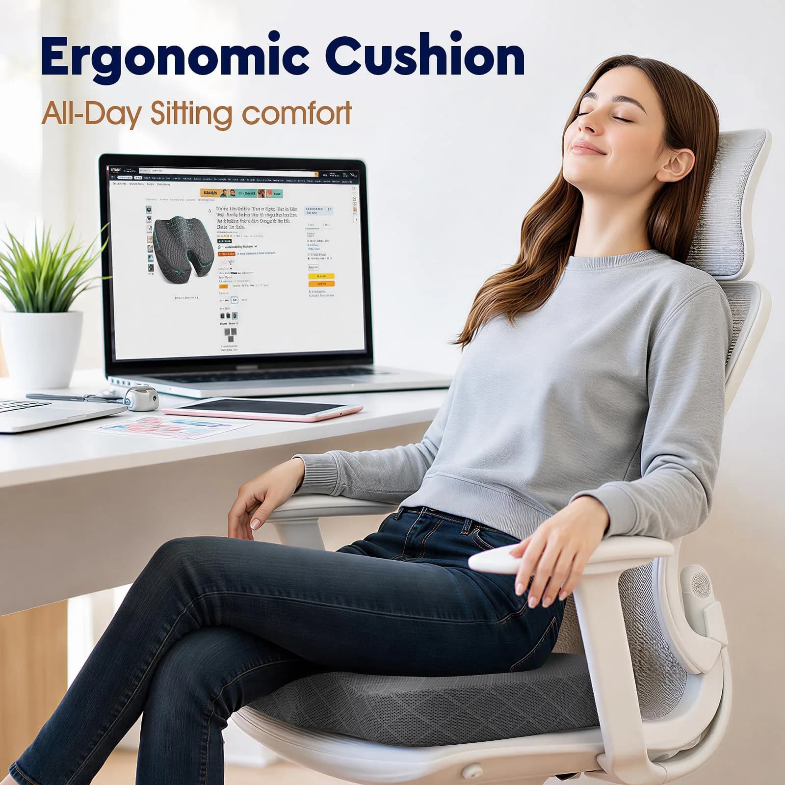 TushGuard Ergonomic Memory Foam Seat Cushion - Large, Grey | Comfort for Extended Sitting - view 4