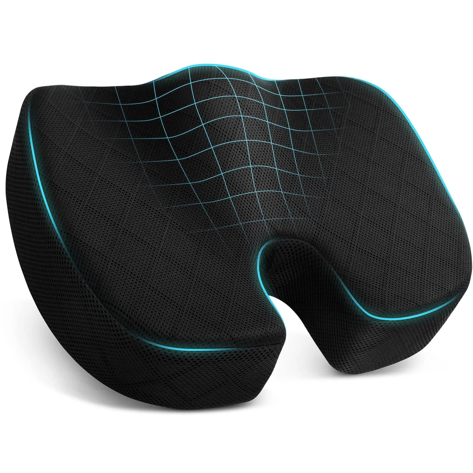 TushGuard Memory Foam Office Chair Seat Cushion X-Large Dark&Light Grey | Ergonomic U-Shape for Sciatica & Back Pain Relief — Large / Black