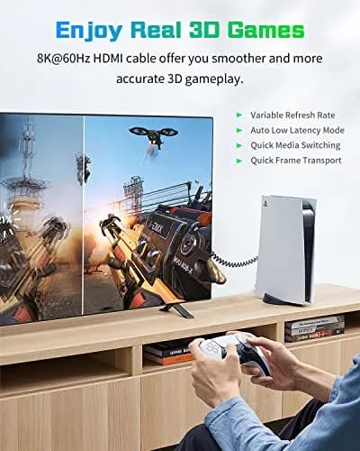 Duttek 8K HDMI Extender Cable 1.2M | Ultra Thin 48Gbps Coiled HDMI 2.1 Cable, Compatible with MacBook Pro, PS5, Xbox Series X thumbnail 7