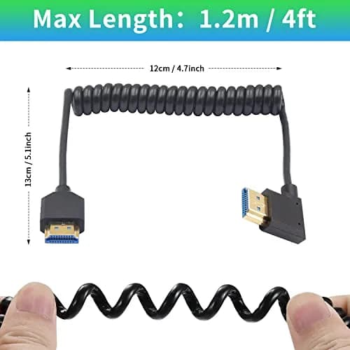 Duttek 8K Coiled HDMI Cable 1.2m (4ft) | 48Gbps Ultra Thin Right Angle Male to Male for 8K@60Hz & 4K@120Hz thumbnail 3
