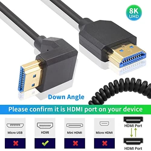 Duttek 8K HDMI Coiled Cable 1.2m (4ft) | Down Angled Male-to-Male, 48Gbps High Speed for 4K@120Hz/8K@60Hz thumbnail 4